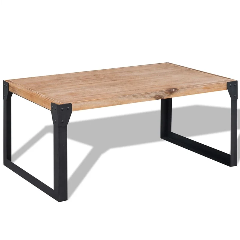 Table basse design industriel en bois d'acacia massif et acier 100 x 60 x 45 cm DEC038216