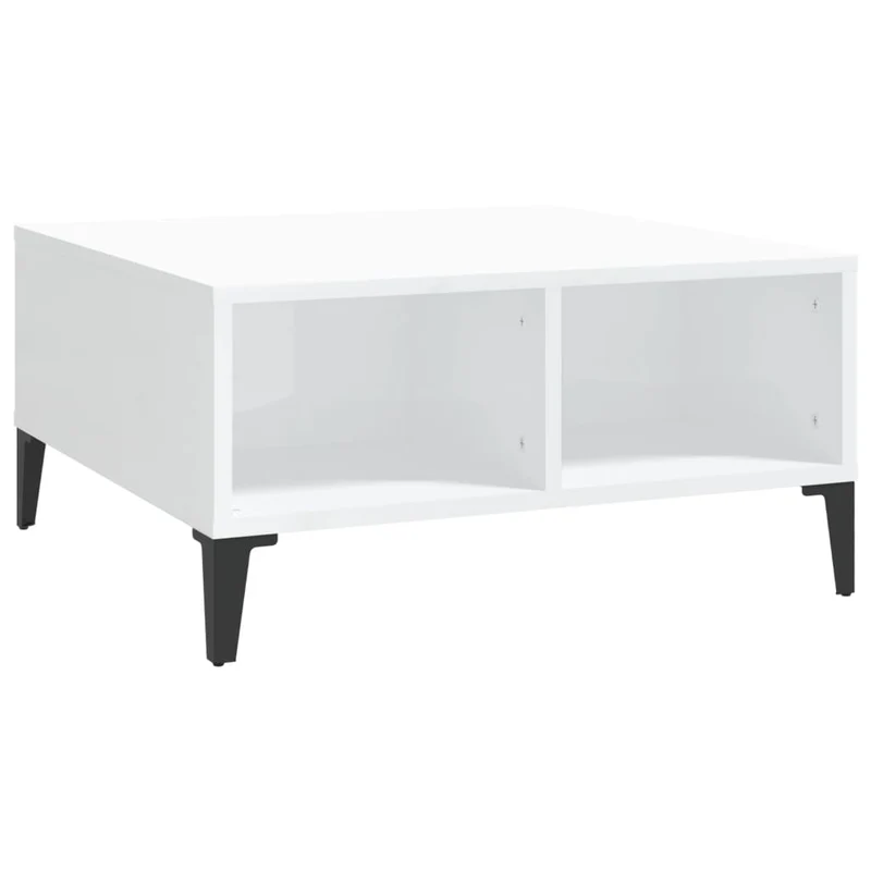 Table basse avec 4 compartiments design moderne et contemporaine 60 x 60 x 30 cm bois d'ingénierie blanc brillant DEC038129