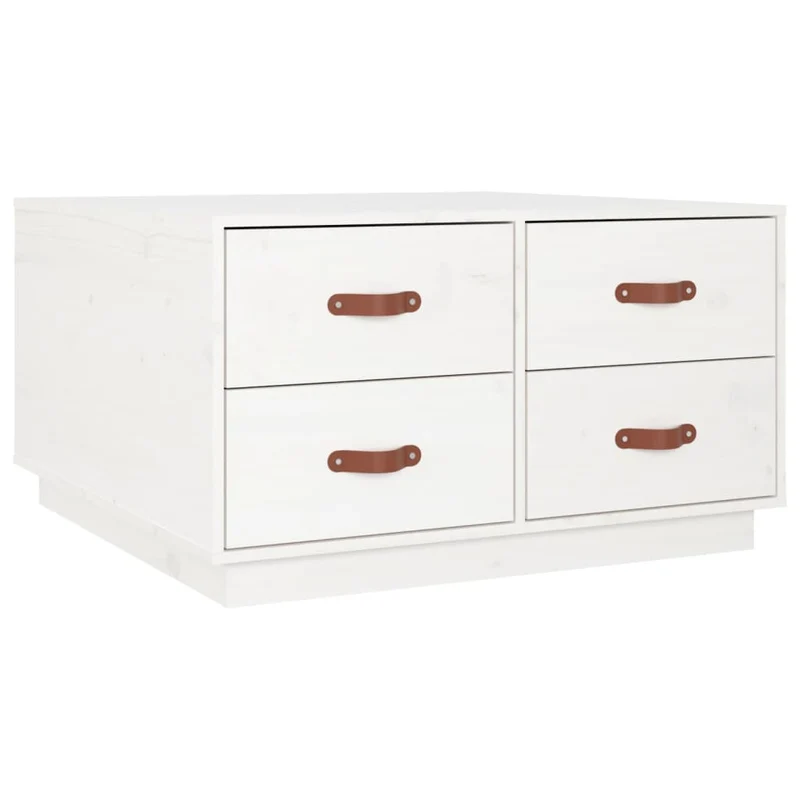 Table basse avec 4 tiroirs design moderne et contemporaine 80 x 80 x 45 cm bois massif de pin blanc DEC037975