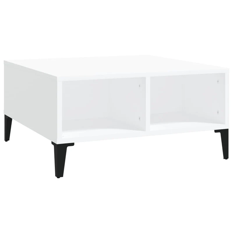 Table basse 4 compartiments ouverts design moderne et contemporaine 60 x 60 x 30 cm bois d'ingénierie blanc DEC037923