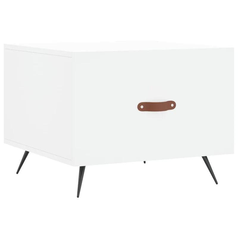 Table basse avec tiroir design moderne et contemporaine 50 x 50 x 40 cm bois d'ingénierie blanc et fer DEC037882