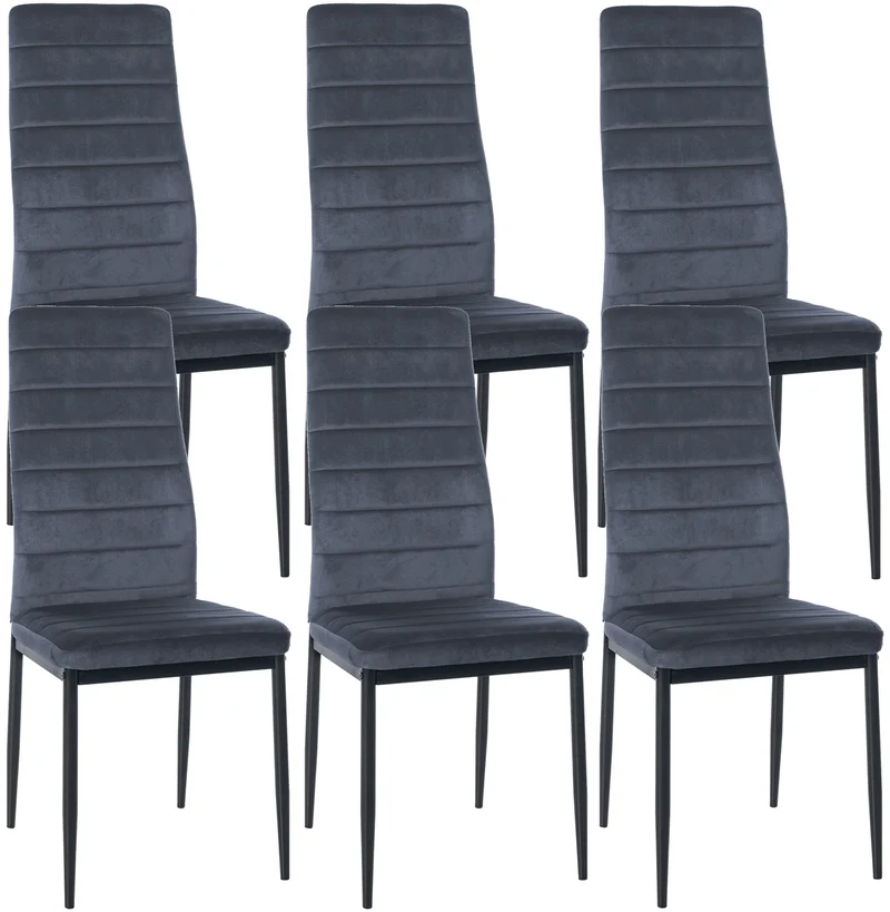 Lot de 6 chaises de salle à manger design simple en tissu velours gris clair avec couture cadre en métal noir CDS10292