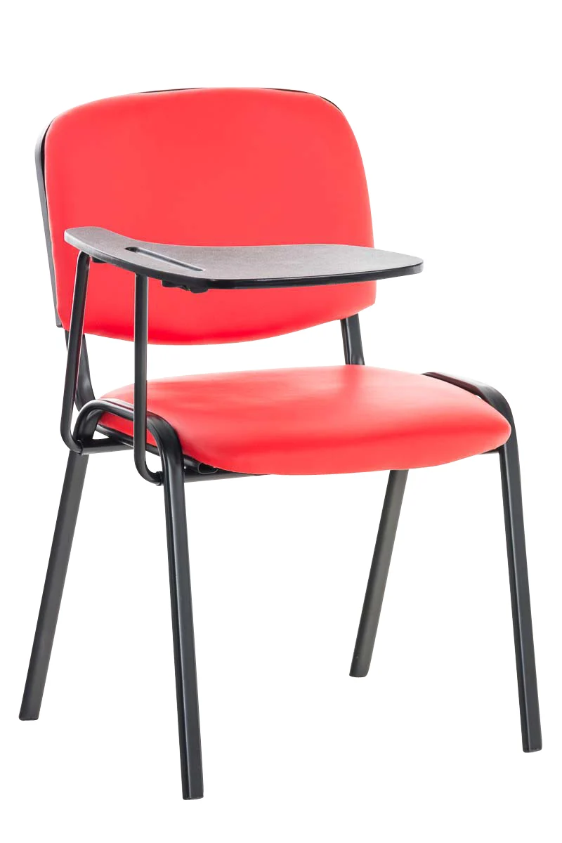 Chaise visiteur avec petite table rabattable pupitre en synthétique rouge support métal noir BUR10652
