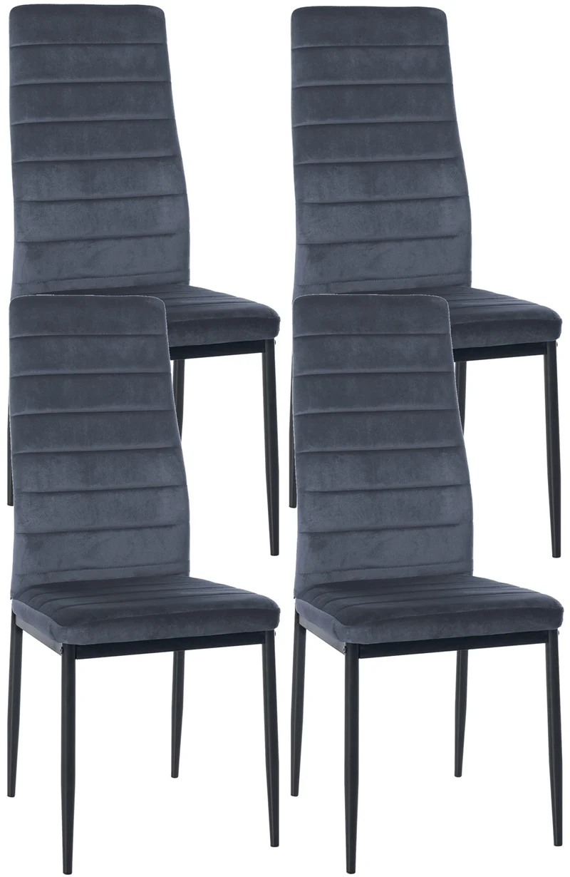 Lot de 4 chaises de salle à manger design simple en tissu velours avec couture gris clair cadre en métal noir CDS10404