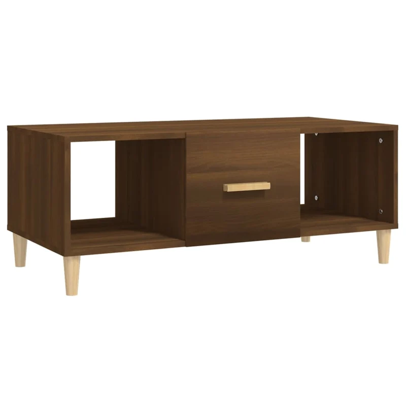 Table basse avec tiroir et 2 compartiments ouverts design moderne et contemporaine 102 x 50 x 40 cm bois d'ingénierie marron DEC038629