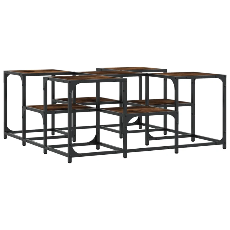 Table basse avec deux hauteurs design moderne et contemporaine 91 x 91 x 40 cm bois d'ingénierie marron et métal DEC038560