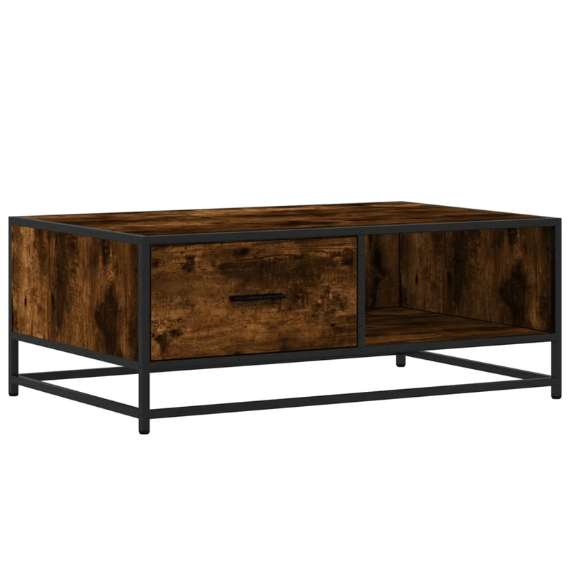 Table basse avec tiroir design moderne et contemporaine 90 x 57 x 35 cm bois d'ingénierie marron et métal DEC038550