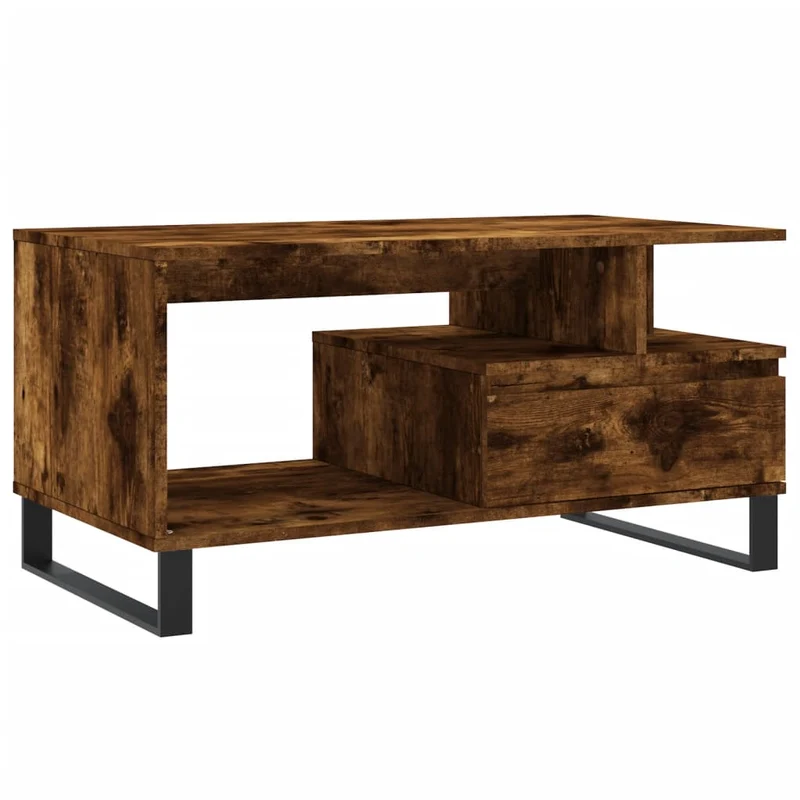 Table basse avec tiroir design moderne et contemporaine 90 x 49 x 45 cm bois d'ingénierie marron et métal DEC038510