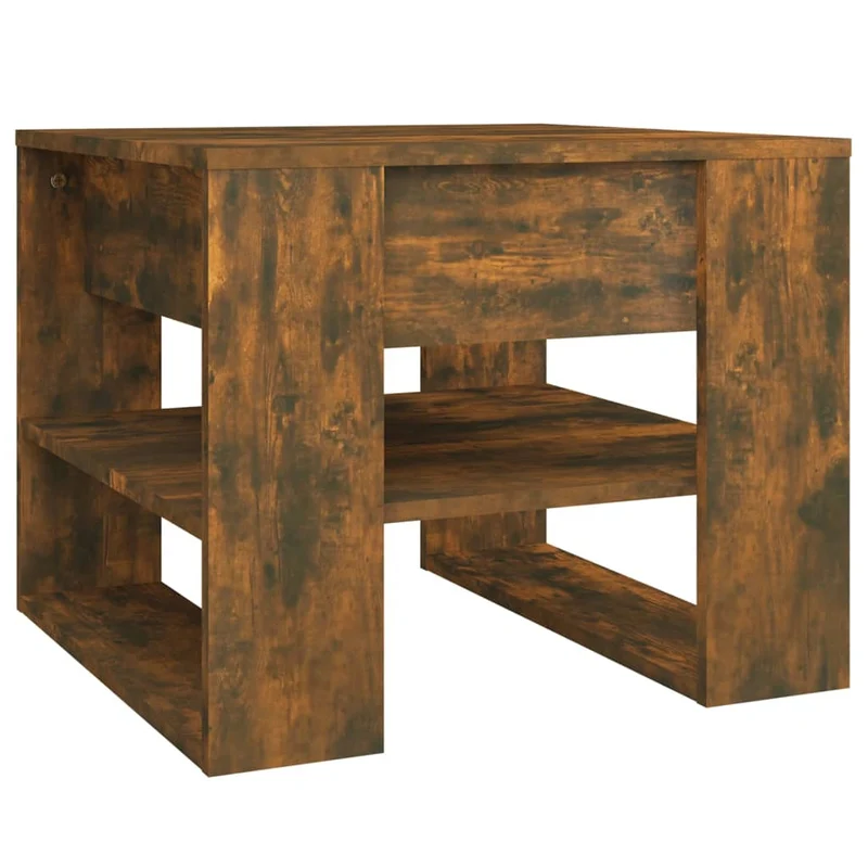 Table basse avec étagères design moderne et contemporaine 55,5 x 55 x 45 cm bois d'ingénierie marron DEC038426