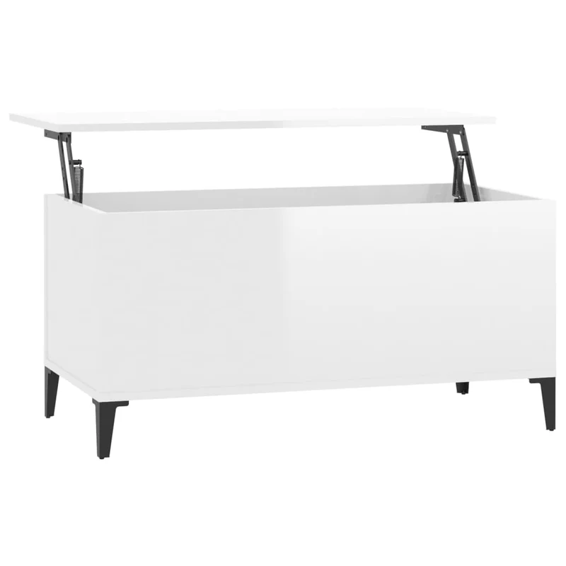 Table basse avec dessus relevable design moderne et contemporaine 90 x 44,5 x 45 cm bois d'ingénierie blanc brillant DEC038145