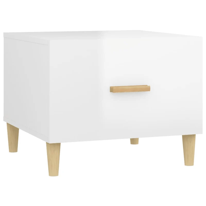 Table basse avec tiroir design moderne et contemporaine 50 x 50 x 40 cm bois d'ingénierie blanc brillant DEC038101