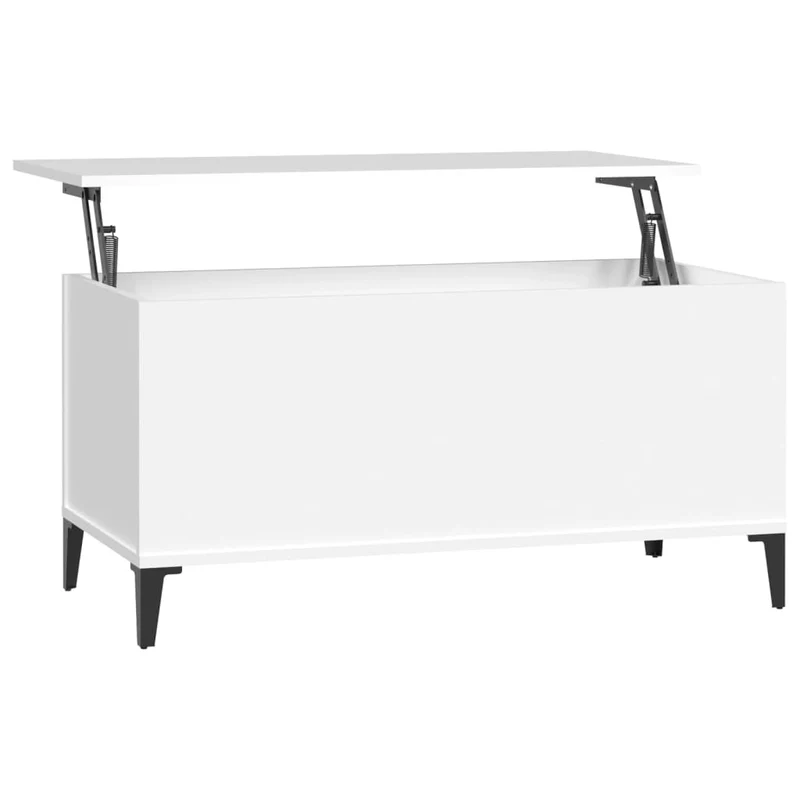 Table basse plateau relevable design moderne et contemporaine 90 x 44,5 x 45 cm bois d'ingénierie blanc DEC037984
