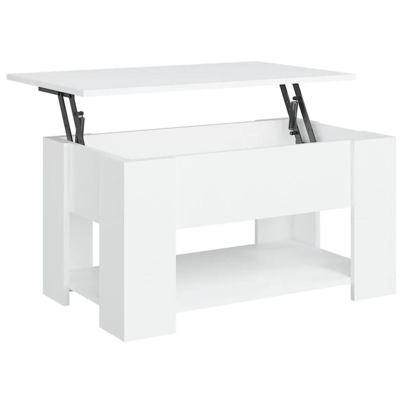 Table basse dessus relevable design moderne et contemporaine 79 x 49 x 41 cm bois d'ingénierie blanc DEC037943