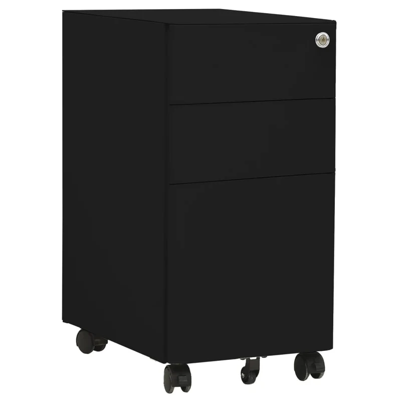 Caissons à tiroirs meuble de bureau armoire à dossiers sur roulettes 3 tiroirs 30 x 45 x 59 cm en acier noir DEC024581
