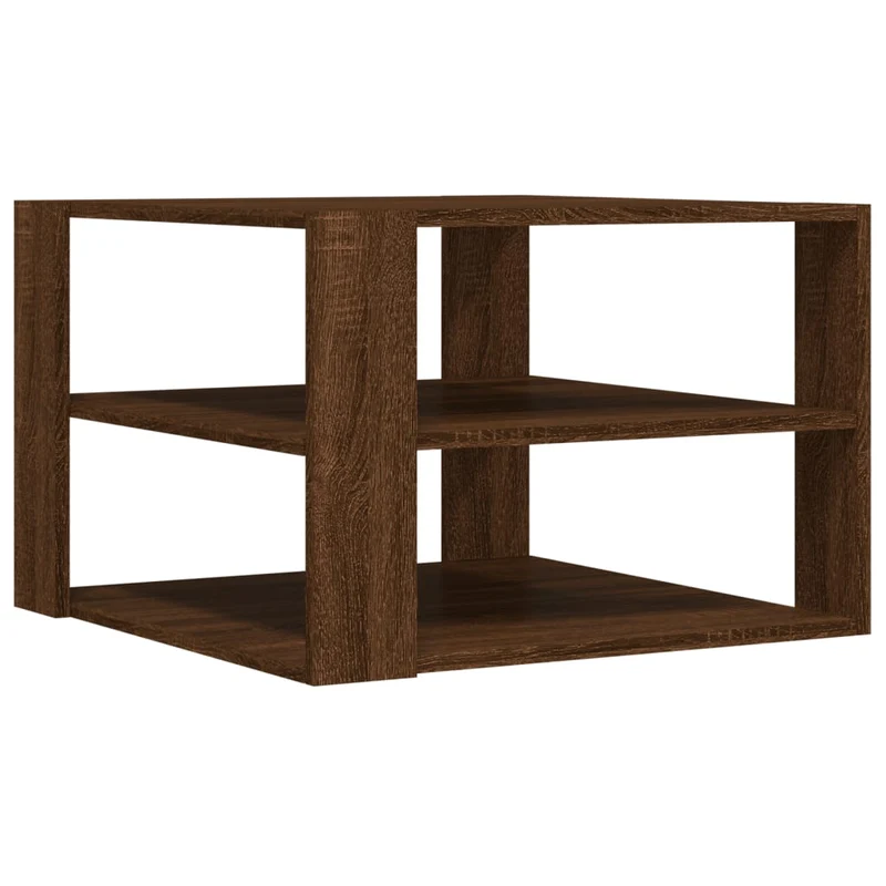 Table basse 3 niveaux design moderne et contemporaine 59,5 x 59,5 x 40 cm bois d'ingénierie marron DEC038704