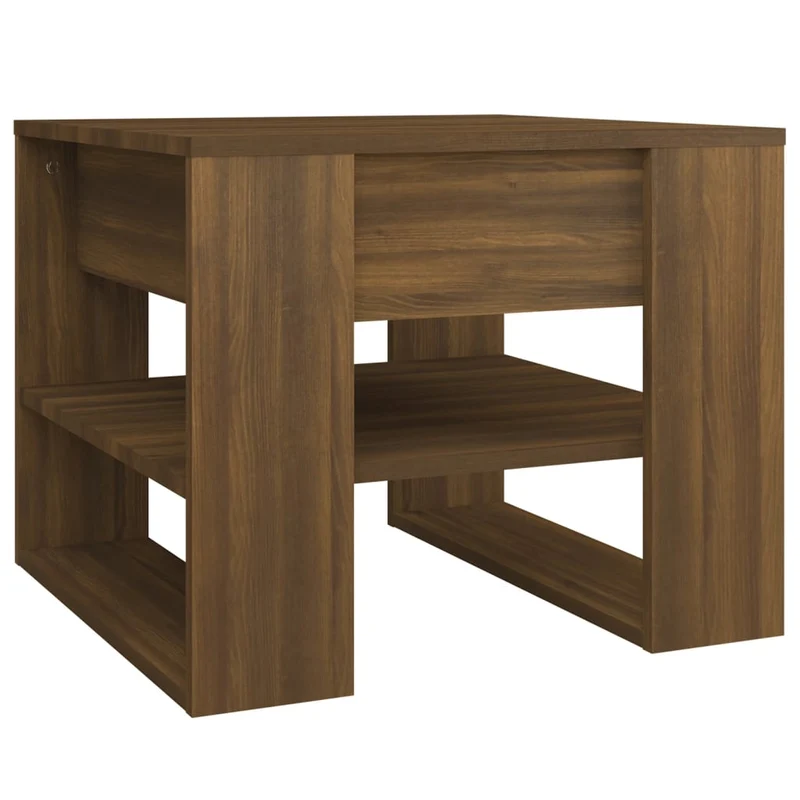 Table basse avec étagères design moderne et contemporaine 55,5 x 55 x 45 cm bois d'ingénierie marron DEC038691