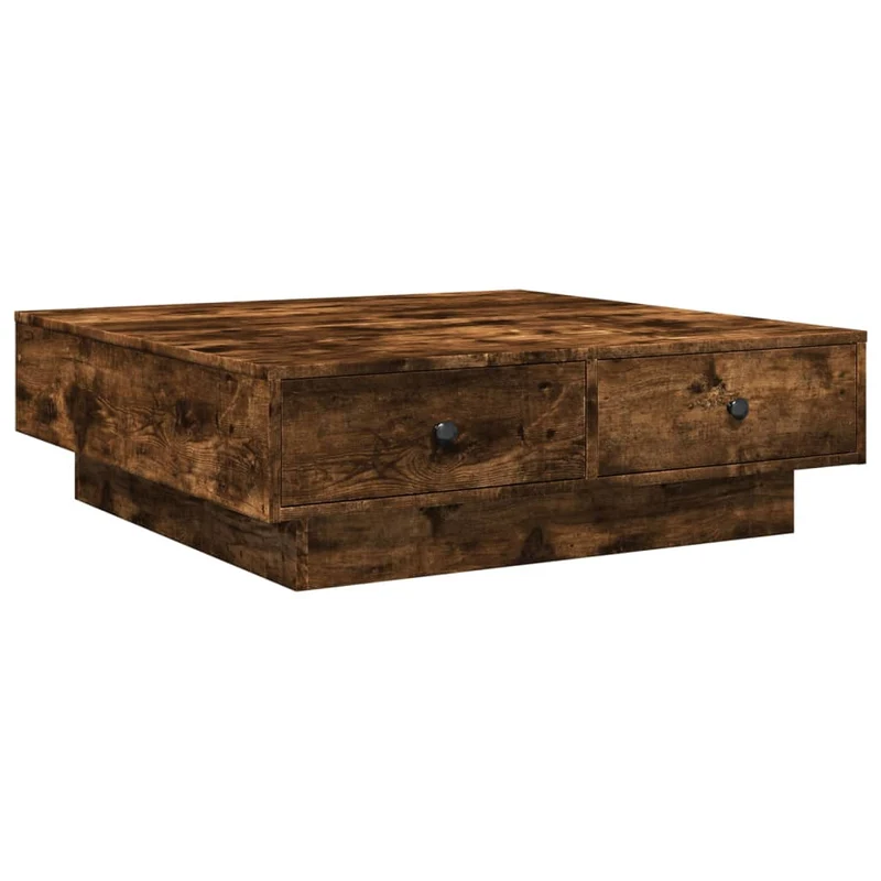 Table basse avec tiroirs design moderne et contemporaine 90 x 90 x 28 cm bois d'ingénierie marron DEC038559