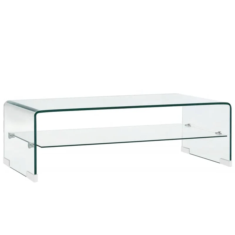 Table basse avec étagère design moderne et contemporaine 98 x 45 x 31 cm Verre trempé Transparent DEC039091