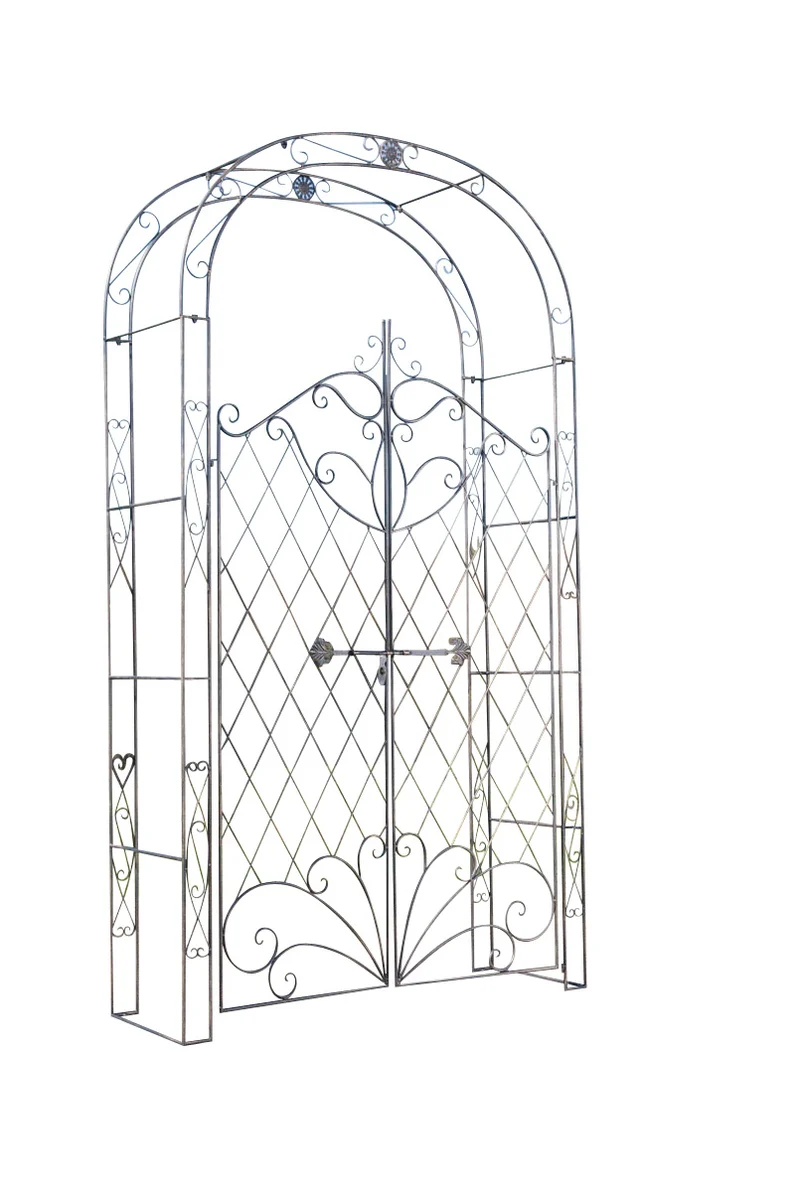 Arche à rosiers avec deux portes plantes grimpantes décoration jardin 220x120 cm en métal bronze 10_0003951