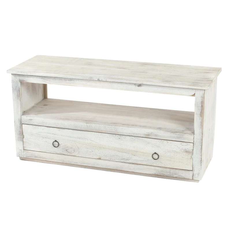 Meuble TV avec tiroir de rangement étagère style vintage en bois blanc 04_0005045