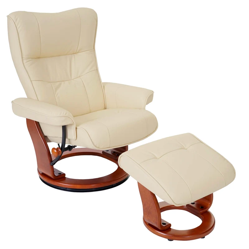 Fauteuil relax fauteuil TV pivotant avec repose-pieds en cuir véritable crème cadre en bois couleur miel 04_0007832