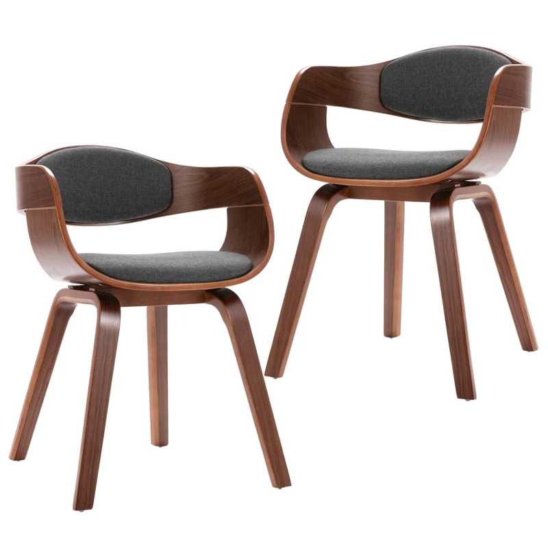 Set de 2 chaises de salle à manger bureau en bois courbé et tissu gris DEC025492