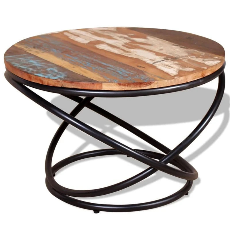 Table basse design industriel bois de récupération coloré et fer 60 x 60 x 40 cm DEC038250