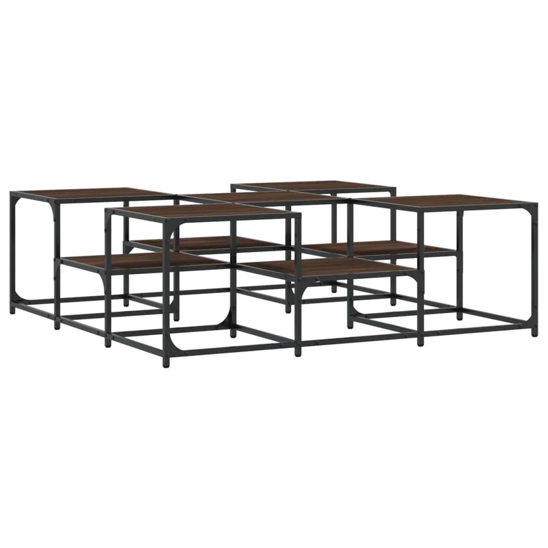 Table basse avec étagères 2 hauteurs design industriel 121 x 121 x 40 cm bois d'ingénierie marron et métal DEC038655