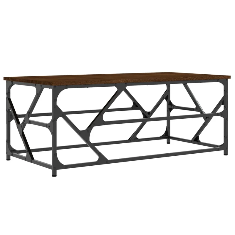 Table basse design industriel 100 x 50 x 40 cm bois d'ingénierie marron et métal DEC038584