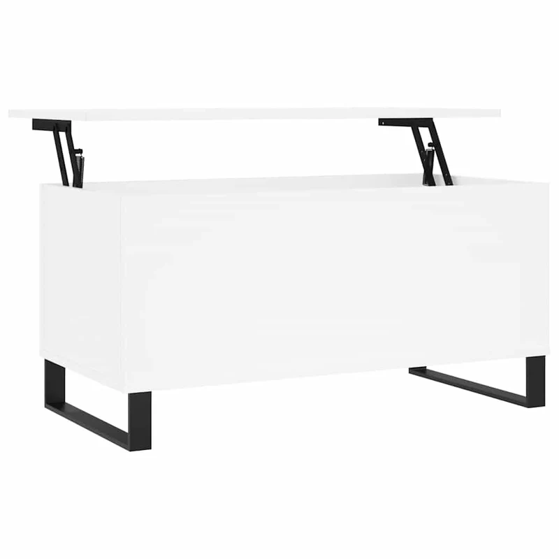 Table basse dessus relevable design moderne et contemporaine 90 x 44,5 x 45 cm bois d'ingénierie blanc et métal DEC037985