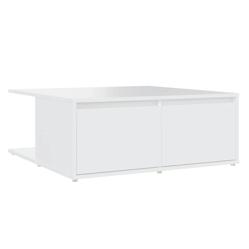 Table basse avec tiroirs design moderne et contemporaine 80 x 80 x 31 cm bois d'ingénierie blanc DEC037966