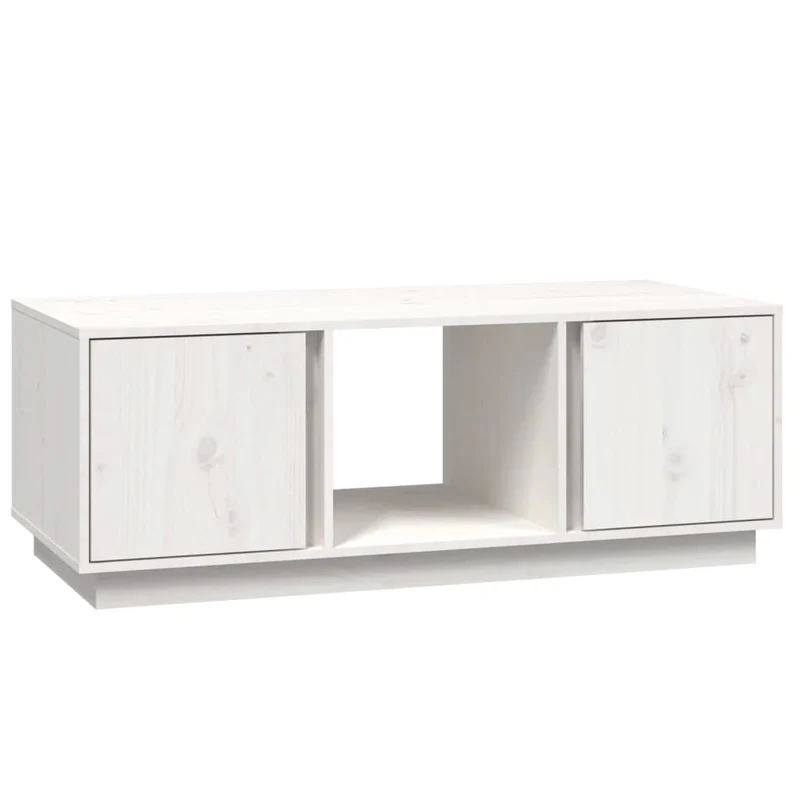 Table basse de salon 3 compartiments et 2 portes design moderne 110 x 50 x 40 cm bois massif de pin blanc DEC037846