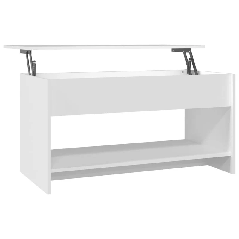 Table basse de salon avec compartiment de rangement plateau relevable design moderne 102 x 50 x 52,5 cm bois d'ingénierie blanc DEC037825