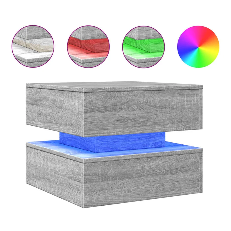 Table basse de salon design moderne avec lumières LED 50 x 50 x 40 cm gris DEC037690