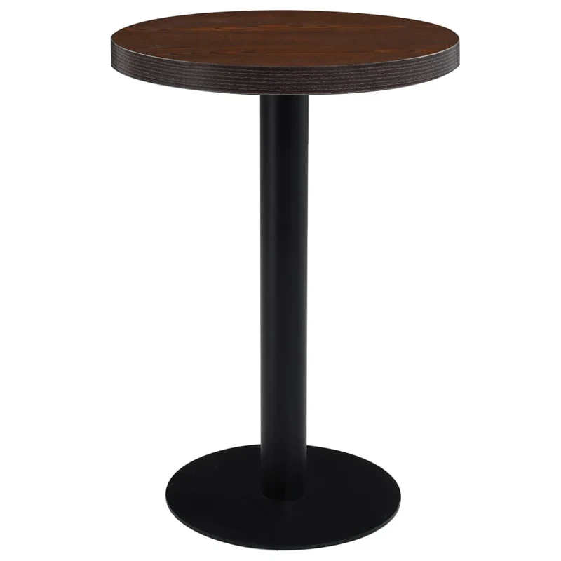 Table d'appoint auxiliaire table bistro diamètre 60 cm hauteur 75 cm en MDF marron foncé et acier noir DEC036574