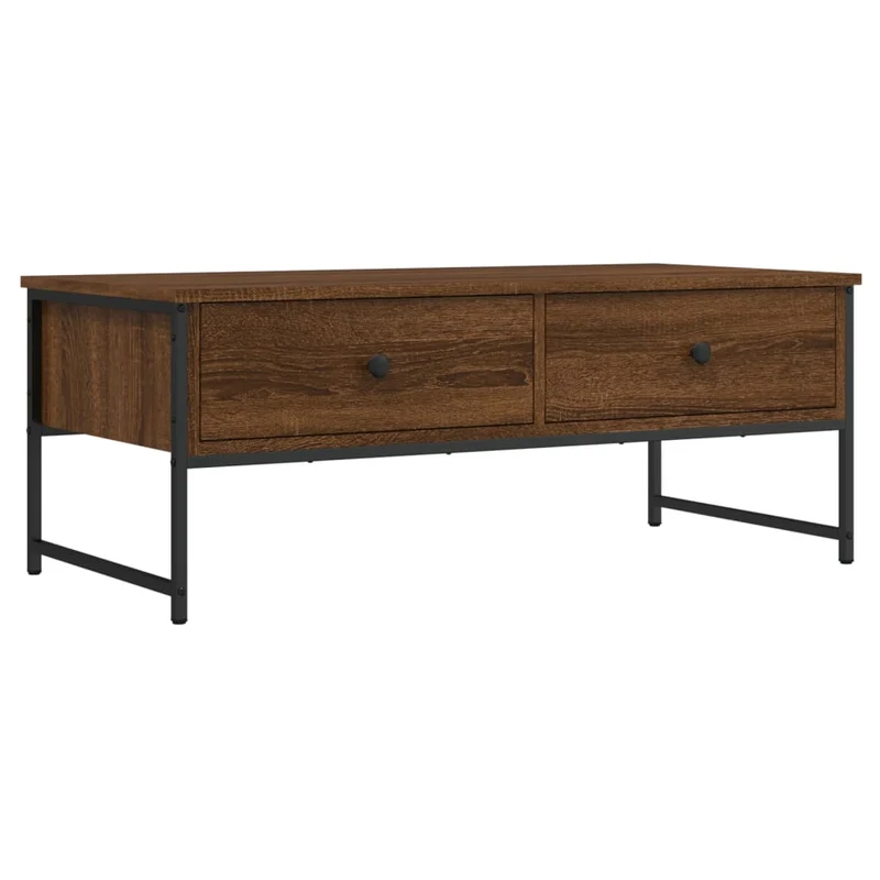 Table basse avec tiroirs design industirel et contemporain 101 x 49 x 39,5 cm bois d'ingénierie marron et métal DEC038614