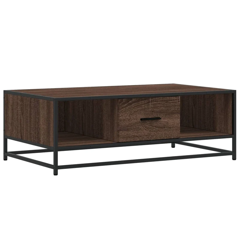 Table basse avec tiroir et compartiment ouvert design industriel 100 x 57 x 35cm bois d'ingénierie marron et métal DEC038611