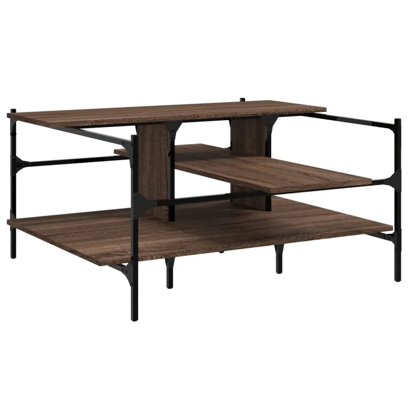 Table basse aec étagères design industriel 100 x 100 x 48,5 cm bois d'ingénierie marron et acier DEC038569