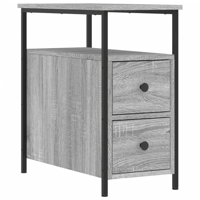 Table de chevet avec deux tiroirs et compartiment ouvert 30 x 60 x 60 cm bois d'ingénierie gris DEC034583