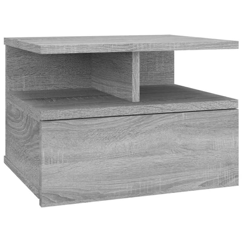 Table de chevet murale avec tiroir et compartiments ouverts 40 x 31 x 27 cm en bois d’ingénierie gris DEC033931