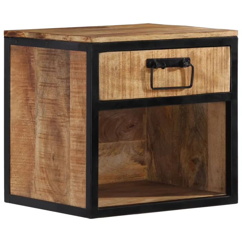 Table de chevet avec tiroir et compartiment ouvert 40 x 35 x 40 cm bois de manguier et fer DEC032997