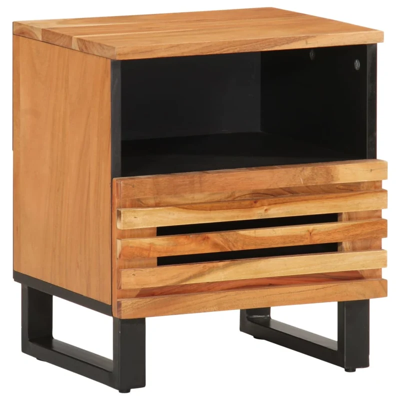 Table de chevet étagère ouverte et tiroir 40 x 34 x 46 cm bois d'acacia massif et acier DEC032982