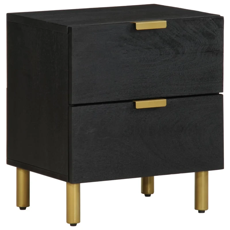 Table de chevet avec 2 tiroirs 40 x 33 x 46 cm bois de manguier noir DEC034414