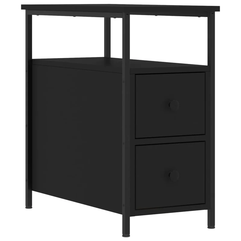 Table de chevet avec 2 tiroirs et étagère 30 x 60 x 60 cm bois d’ingénierie noir et fer DEC034344