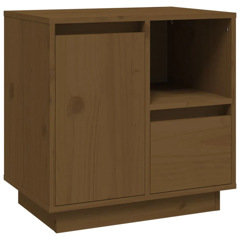 Table de chevet avec tiroir compartiment avec porte et ouvert 50 x 34 x 50 cm bois de pin marron miel DEC034140