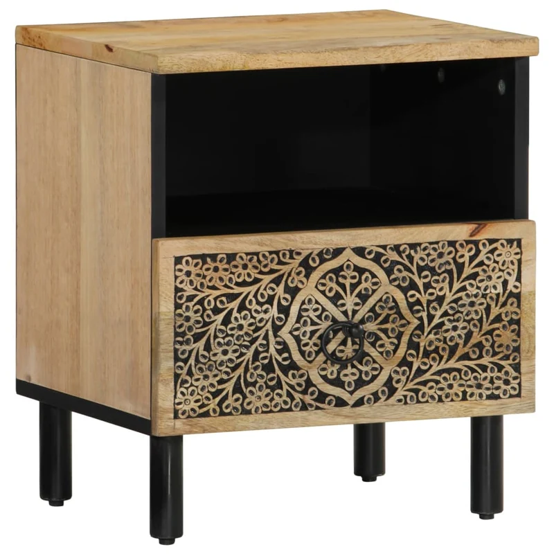 Table de chevet avec tiroir et compartiment ouvert 40 x 33 x 46 cm bois de manguier et fer DEC032971