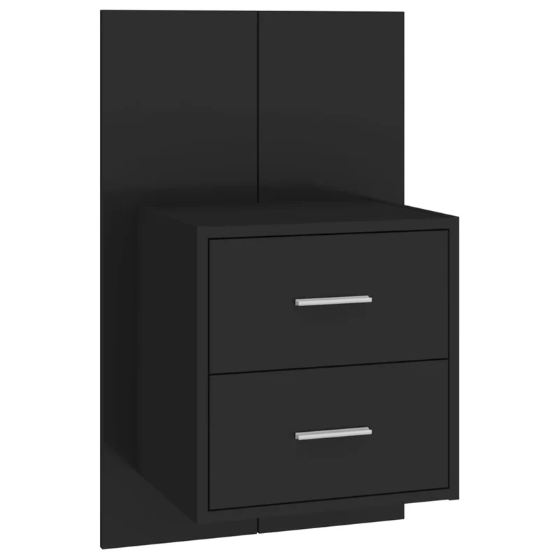 Table de chevet murale avec deux tiroirs 48,5 x 32,5 x 80 cm en bois d'ingénierie noir DEC034306