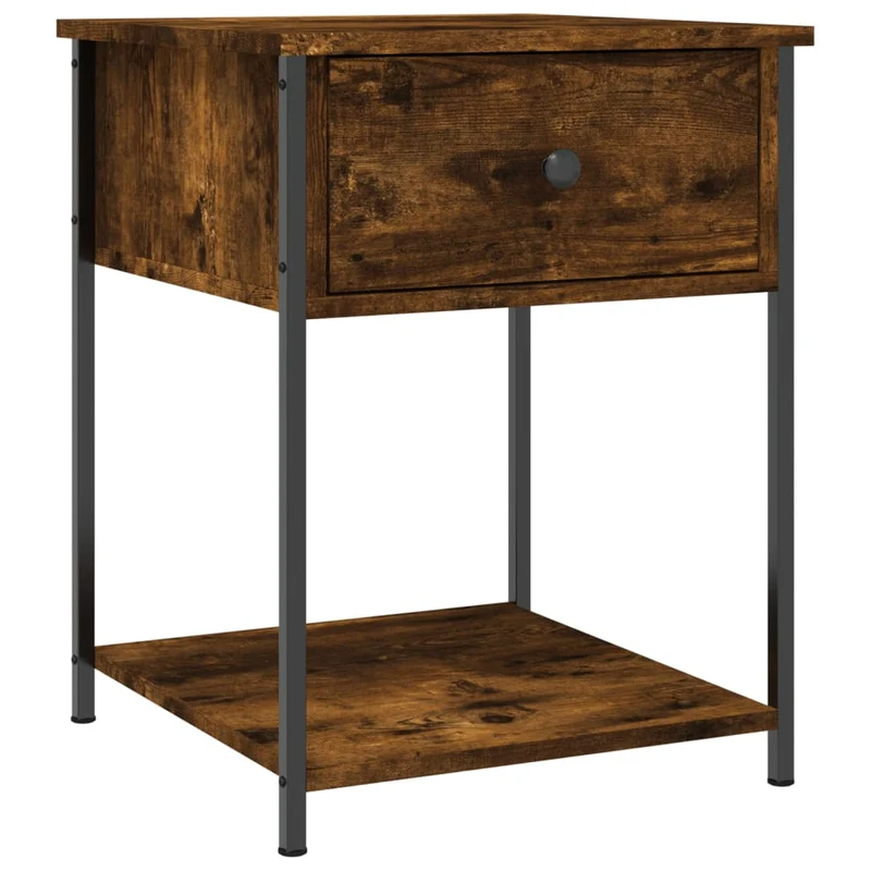Table de chevet avec tiroir et étagère 44 x 45 x 58 cm bois d'ingénierie marron et fer DEC033650