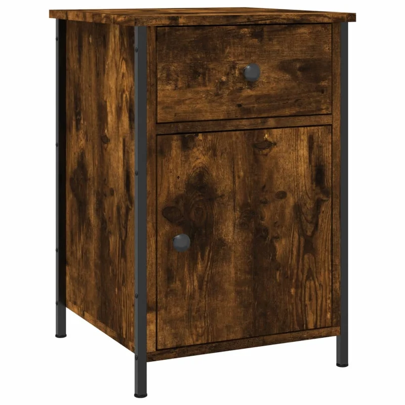Table de chevet avec tiroir et compartiment 40 x 42 x 60 cm bois d'ingénierie marron et fer DEC033641