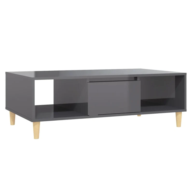 Table basse avec compartiment de rangement design moderne et contemporain 103,5 x 60 x 35 cm bois d'ingénierie gris brillant DEC039213